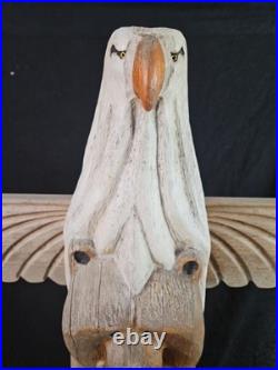 Jeff Fleming Big Sky Montana Carved Totem Of Eagle Bear And Salmon Signed 2002