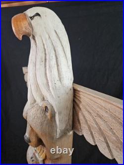 Jeff Fleming Big Sky Montana Carved Totem Of Eagle Bear And Salmon Signed 2002