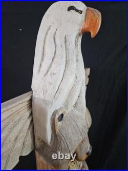 Jeff Fleming Big Sky Montana Carved Totem Of Eagle Bear And Salmon Signed 2002 Jeff Fleming Big Sky Montana Carved Totem Of Eagle Bear And Salmon Signed 2002