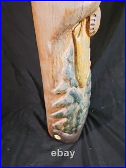 Jeff Fleming Big Sky Montana Carved Totem Of Eagle Bear And Salmon Signed 2002