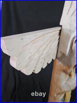 Jeff Fleming Big Sky Montana Carved Totem Of Eagle Bear And Salmon Signed 2002