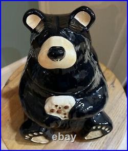 Jeff Fleming Black Bear Cookie Jar Big Sky Carvers Bear Foots Ceramic Lodge EUC