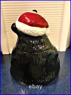 Jeff Fleming Black Santa Bear Cookie Jar Big Sky Carvers BearFoots Ceramic