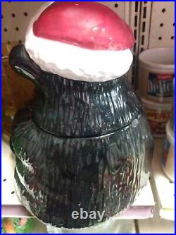 Jeff Fleming Black Santa Bear Cookie Jar Big Sky Carvers BearFoots Ceramic