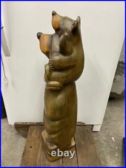 Jeff Fleming Carved Bear Baby Bear On Shoulders Big Sky Carvers Solid Wood 31