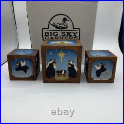 Jeff Fleming Christmas Nativity scene Figurine blocks cube (3) NIB Big Sky Rare Jeff Fleming Christmas Nativity scene Figurine blocks cube (3) NIB Big Sky Rare