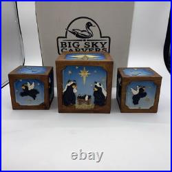 Jeff Fleming Christmas Nativity scene Figurine blocks cube (3) NIB Big Sky Rare Jeff Fleming Christmas Nativity scene Figurine blocks cube (3) NIB Big Sky Rare