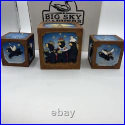 Jeff Fleming Christmas Nativity scene Figurine blocks cube (3) NIB Big Sky Rare Jeff Fleming Christmas Nativity scene Figurine blocks cube (3) NIB Big Sky Rare