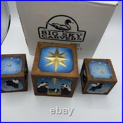 Jeff Fleming Christmas Nativity scene Figurine blocks cube (3) NIB Big Sky Rare Jeff Fleming Christmas Nativity scene Figurine blocks cube (3) NIB Big Sky Rare