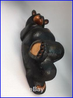 Jeff Fleming Signed Riley Bear Hand Carved Wood Big Sky Bears VG Condition
