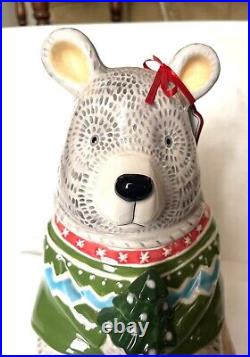 Joy Woodland Bear Ceramic Cookie Jar by Blue Sky Clayworks Heather Goldminc 12x8