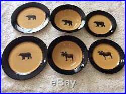 Lot 6 Brushwerks Moose-Bear Stoneware by Big Sky Carvers Dinner-Bowl-Salad Plate