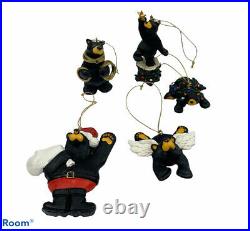 Lot Of 5 Big Sky Carver Bearfoot Black Bear Christmas Ornament Jeff Fleming