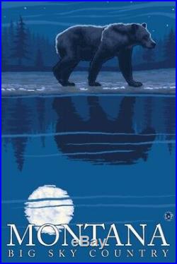 MT, Big Sky Country Bear in Moonlight LP Art (16x24 Stretch Canvas)