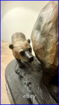 Marc Pierce Sculpture Mountain Matriarch Bear With Cub Big Sky Carvers