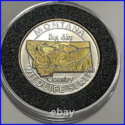 Montana Big Sky Black Bear Gold Gild Proof Coin 2 Troy Oz. 999 Fine Silver Round