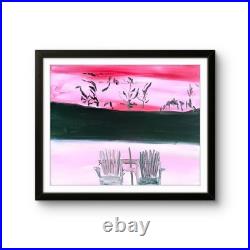 Original Acrylic Adirondack Chairs Sunset Landscape Pink Sky 14x11