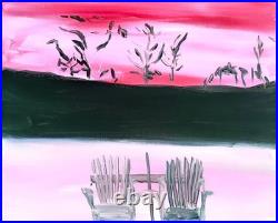 Original Acrylic Adirondack Chairs Sunset Landscape Pink Sky 14x11 Original Acrylic Adirondack Chairs Sunset Landscape Pink Sky 14x11