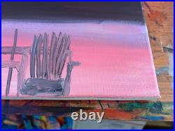 Original Acrylic Adirondack Chairs Sunset Landscape Pink Sky 14x11