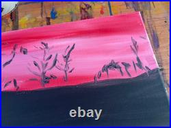 Original Acrylic Adirondack Chairs Sunset Landscape Pink Sky 14x11 Original Acrylic Adirondack Chairs Sunset Landscape Pink Sky 14x11