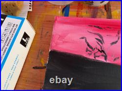 Original Acrylic Adirondack Chairs Sunset Landscape Pink Sky 14x11