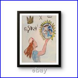 Original Acrylic Nurse Holding Globe Crown Sky Whimsical Illustration 14x11