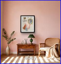 Original Acrylic Nurse Holding Globe Crown Sky Whimsical Illustration 14x11