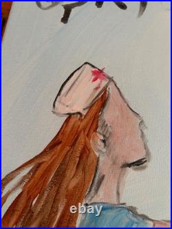 Original Acrylic Nurse Holding Globe Crown Sky Whimsical Illustration 14x11