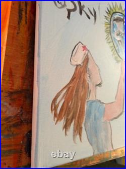 Original Acrylic Nurse Holding Globe Crown Sky Whimsical Illustration 14x11