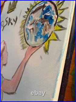 Original Acrylic Nurse Holding Globe Crown Sky Whimsical Illustration 14x11