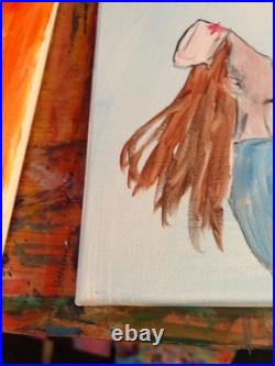 Original Acrylic Nurse Holding Globe Crown Sky Whimsical Illustration 14x11