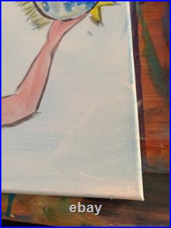 Original Acrylic Nurse Holding Globe Crown Sky Whimsical Illustration 14x11