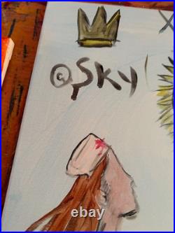 Original Acrylic Nurse Holding Globe Crown Sky Whimsical Illustration 14x11