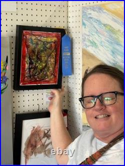 Original Acrylic Nurse Holding Globe Crown Sky Whimsical Illustration 14x11