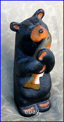 Original Jeff Fleming Big Sky Carvers Bears Wood Bear & Fish 12 Sculpture