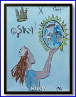 Original Nurse Holding the Earth Crown Sky Whimsical Illustration 14x11