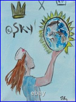 Original Nurse Holding the Earth Crown Sky Whimsical Illustration 14x11