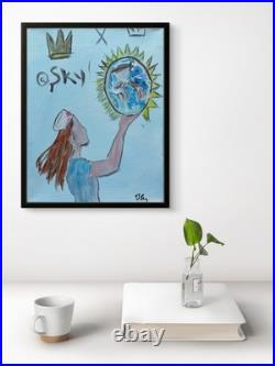Original Nurse Holding the Earth Crown Sky Whimsical Illustration 14x11