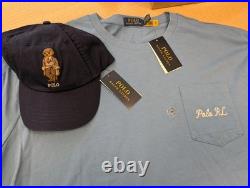 Polo Ralph Lauren Bear Sky Blue T-shirt Hat 2XL Big Embroidered Pocket $140