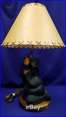 Praying Bear Table Lamp Solid Wood By Big Sky Carvers Faux Leather Lamp Shade