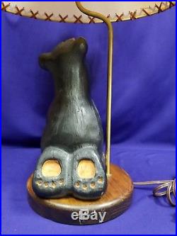Praying Bear Table Lamp Solid Wood By Big Sky Carvers Faux Leather Lamp Shade