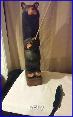 RARE Big Sky Carvers 26 Tall Fishing Bear Jeff Fleming Wooden Carved Sculpture