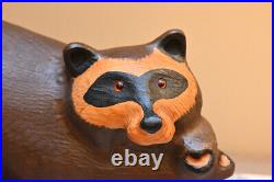 RARE Big Sky Carvers Hand Crafted Wood Raccoon Statue Decoy Carving Jeff Fleming