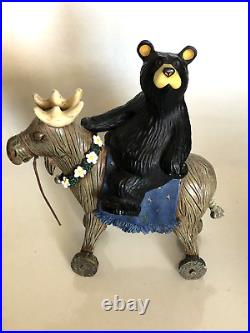 RARE Big Sky Carvers Jeff Fleming Black Bear riding toy reindeer / moose daisies