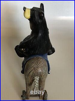 RARE Big Sky Carvers Jeff Fleming Black Bear riding toy reindeer / moose daisies