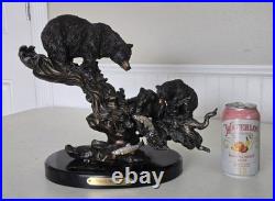 REPAIRED Marc Pierce Home Schooled Bear + Cubs Fishing Sculpture Big Sky Carvers