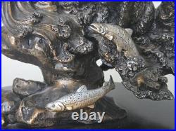 REPAIRED Marc Pierce Home Schooled Bear + Cubs Fishing Sculpture Big Sky Carvers