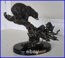 REPAIRED Marc Pierce Home Schooled Bear + Cubs Fishing Sculpture Big Sky Carvers
