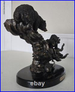 REPAIRED Marc Pierce Home Schooled Bear + Cubs Fishing Sculpture Big Sky Carvers