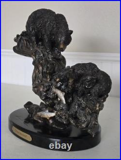 REPAIRED Marc Pierce Home Schooled Bear + Cubs Fishing Sculpture Big Sky Carvers